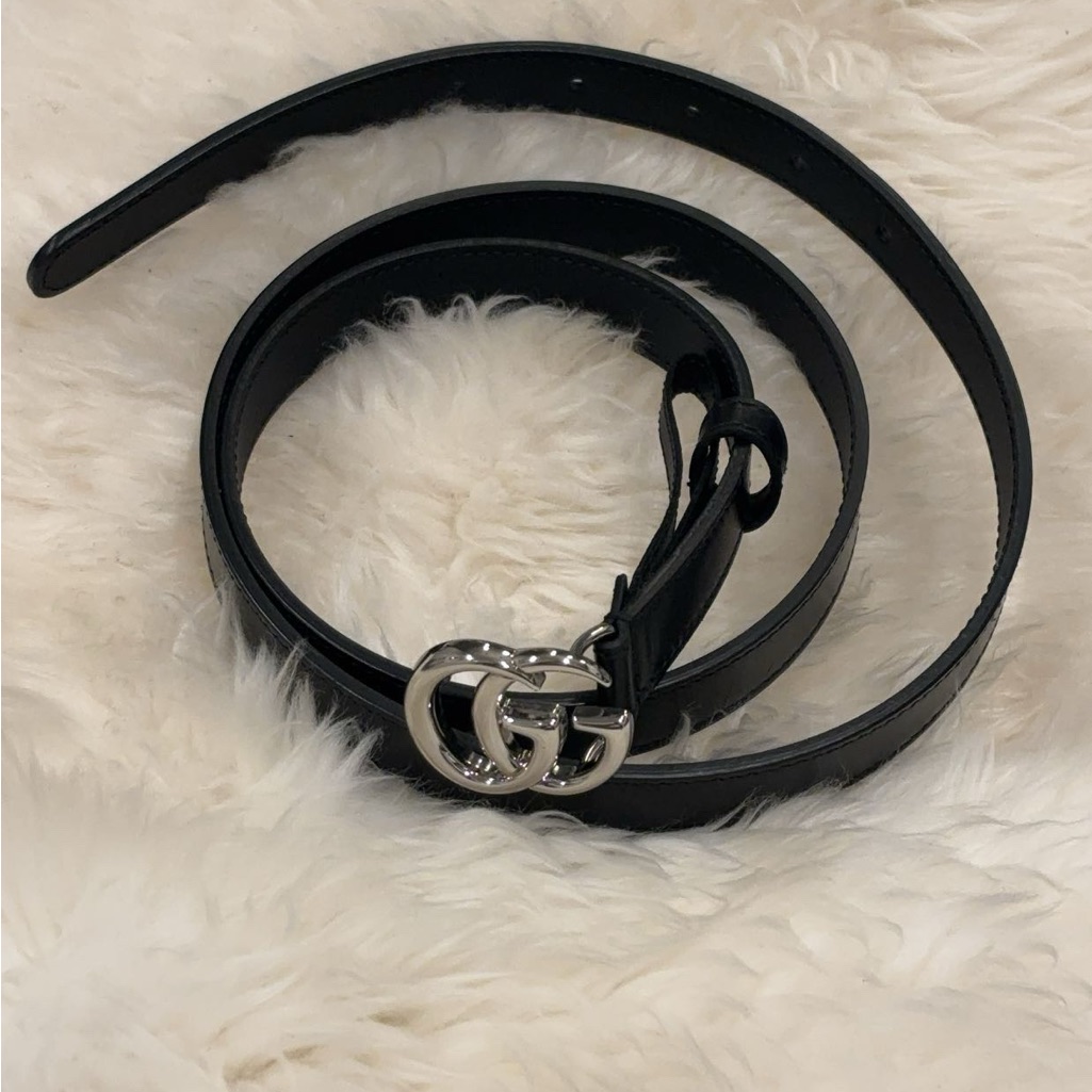 Authentic Gucci Black Leather Belt With Silver Buckle